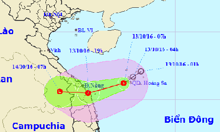 Hướng di chuyển của áp thấp nhiệt đới.